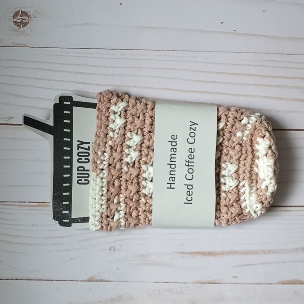 Handmade crocheted iced coffee cozy